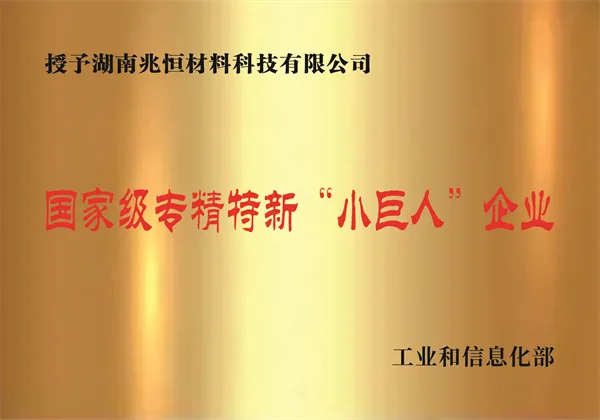 兆恒科技国家级专精特新“小巨人”企业